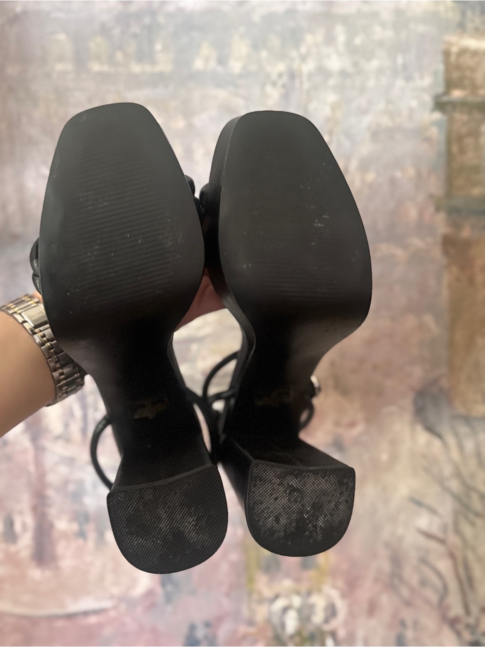 Steve Madden Black Leather Strappy Platform Block Heel Sandals - Size 9 - Picture 5 of 7